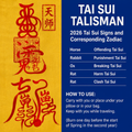 Tai Sui Protection Talisman 2026- Zodiac-Based Feng Shui Amulet