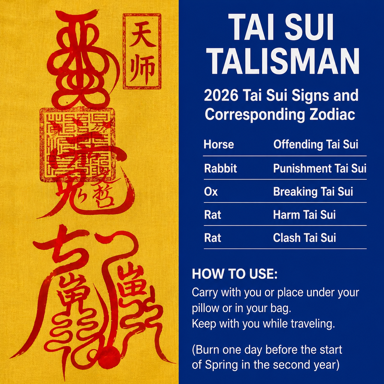 Tai Sui Protection Talisman 2026- Zodiac-Based Feng Shui Amulet