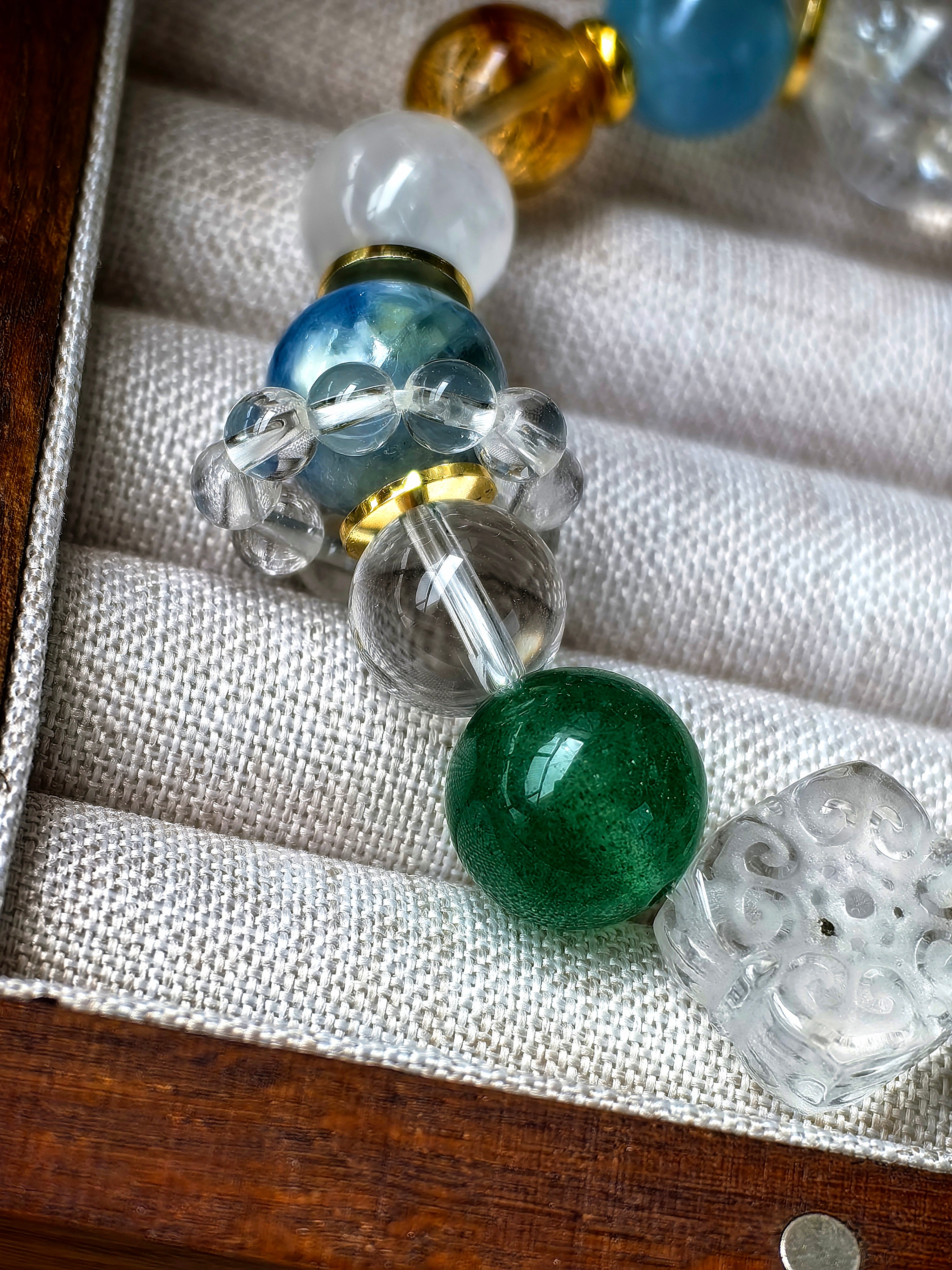 BaZi Custom Crystal Bracelet | Aquamarine, Citrine & Rare Gemstones with 18K Gold